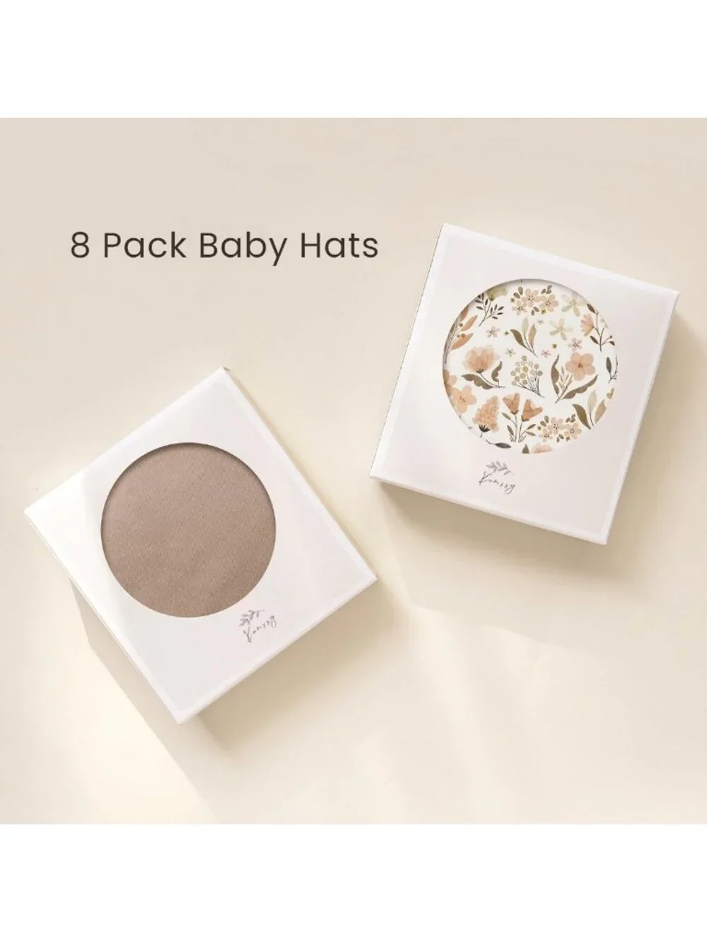 8 Pack Baby Beanie Hats for Newborns 0-6 Months | Soft Stretchy Knot Caps, Beige